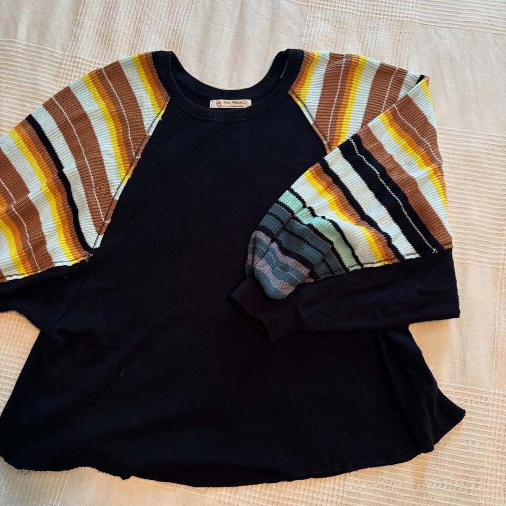 Free People Striped Sleeve Top